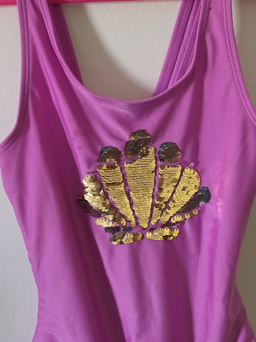 Cat & Jack Pink One-Piece Swimsuit with Gold Sequin Shell